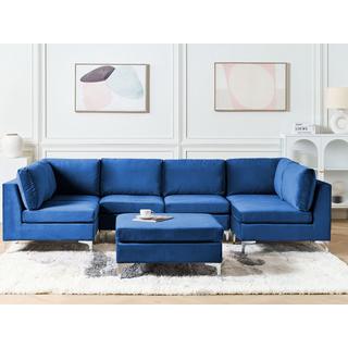 Beliani U-förmiges Sofa mit Ottomane aus Samtstoff Modern EVJA  