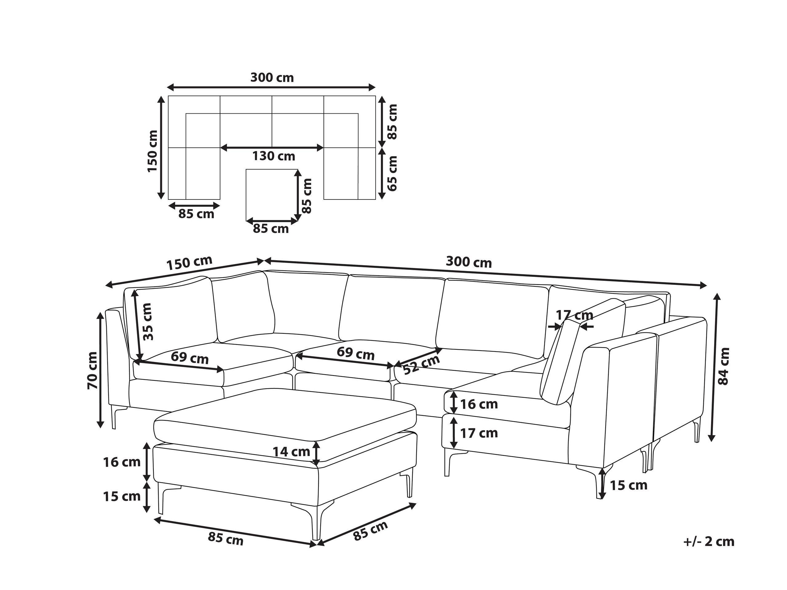 Beliani U-förmiges Sofa mit Ottomane aus Samtstoff Modern EVJA  