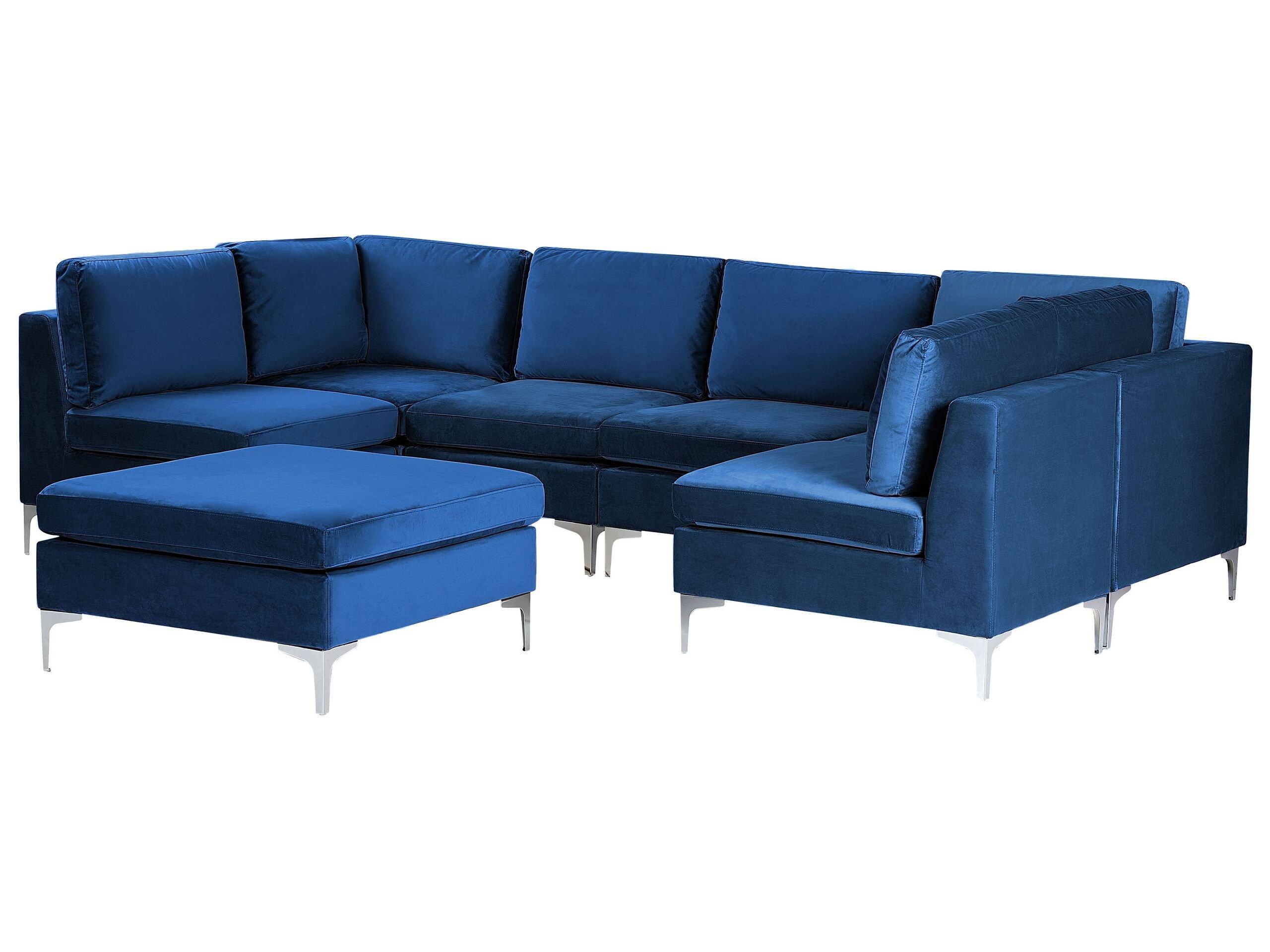 Beliani U-förmiges Sofa mit Ottomane aus Samtstoff Modern EVJA  