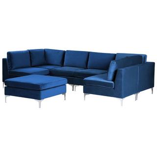 Beliani U-förmiges Sofa mit Ottomane aus Samtstoff Modern EVJA  