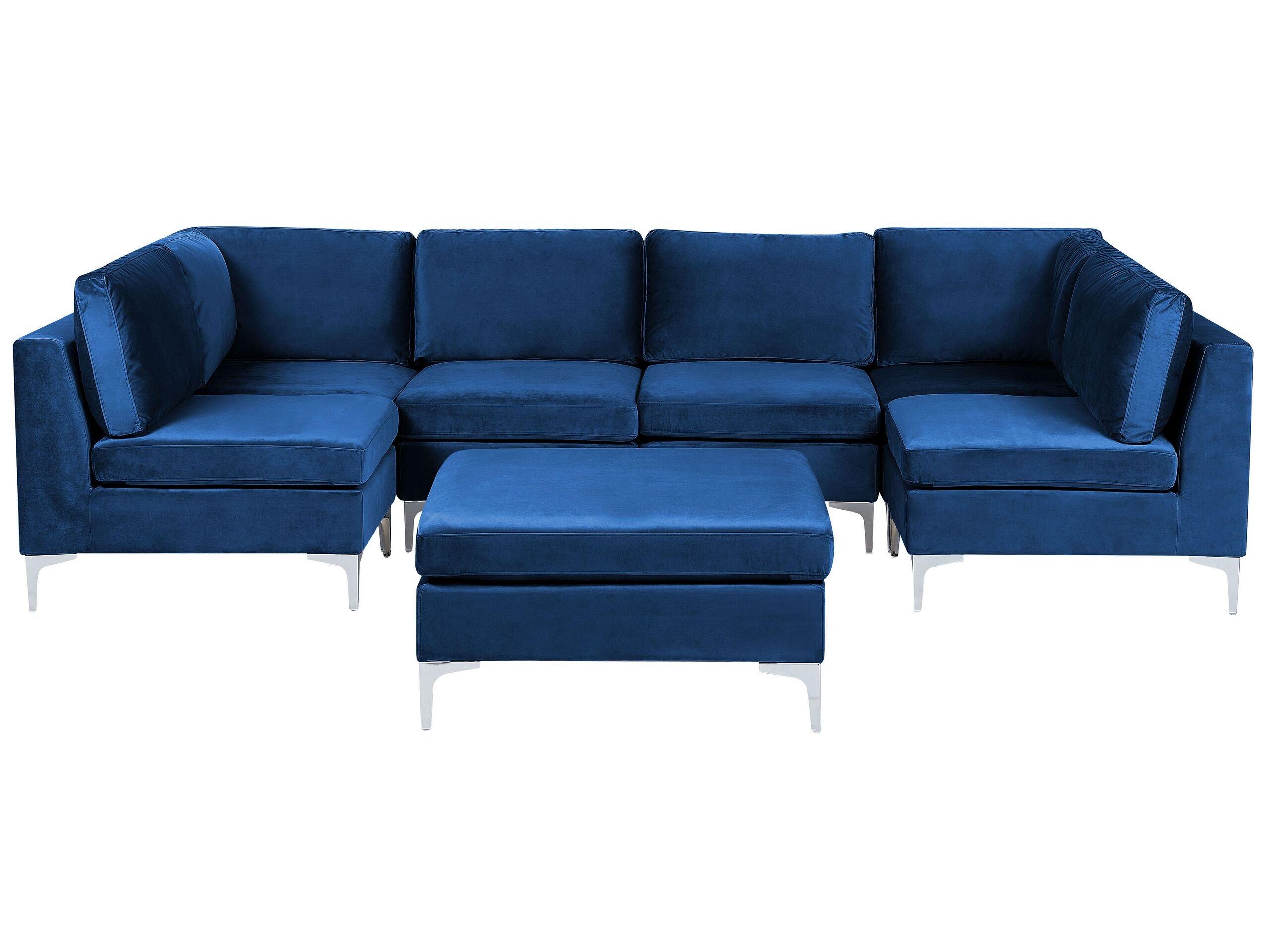 Beliani U-förmiges Sofa mit Ottomane aus Samtstoff Modern EVJA  