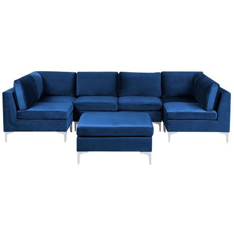 Beliani U-förmiges Sofa mit Ottomane aus Samtstoff Modern EVJA  