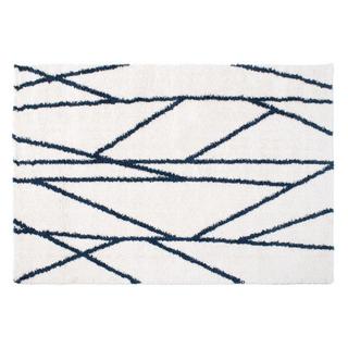 Vente-unique  Tapis shaggy berbère lignes asymétriques - 160 x 230 cm - Blanc et bleu nuit - BARDIO 