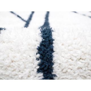 Vente-unique  Tapis shaggy berbère lignes asymétriques - 160 x 230 cm - Blanc et bleu nuit - BARDIO 