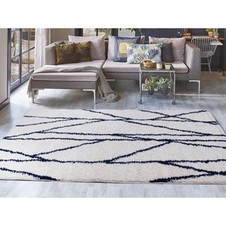 Vente-unique  Tapis shaggy berbère lignes asymétriques - 160 x 230 cm - Blanc et bleu nuit - BARDIO 