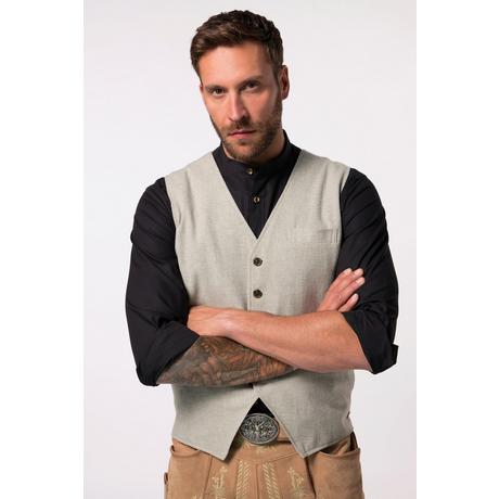 JP1880  Gilet en tweed de costume bavarois, laine mélangée et motif Salt & pepper. Dos en maille 