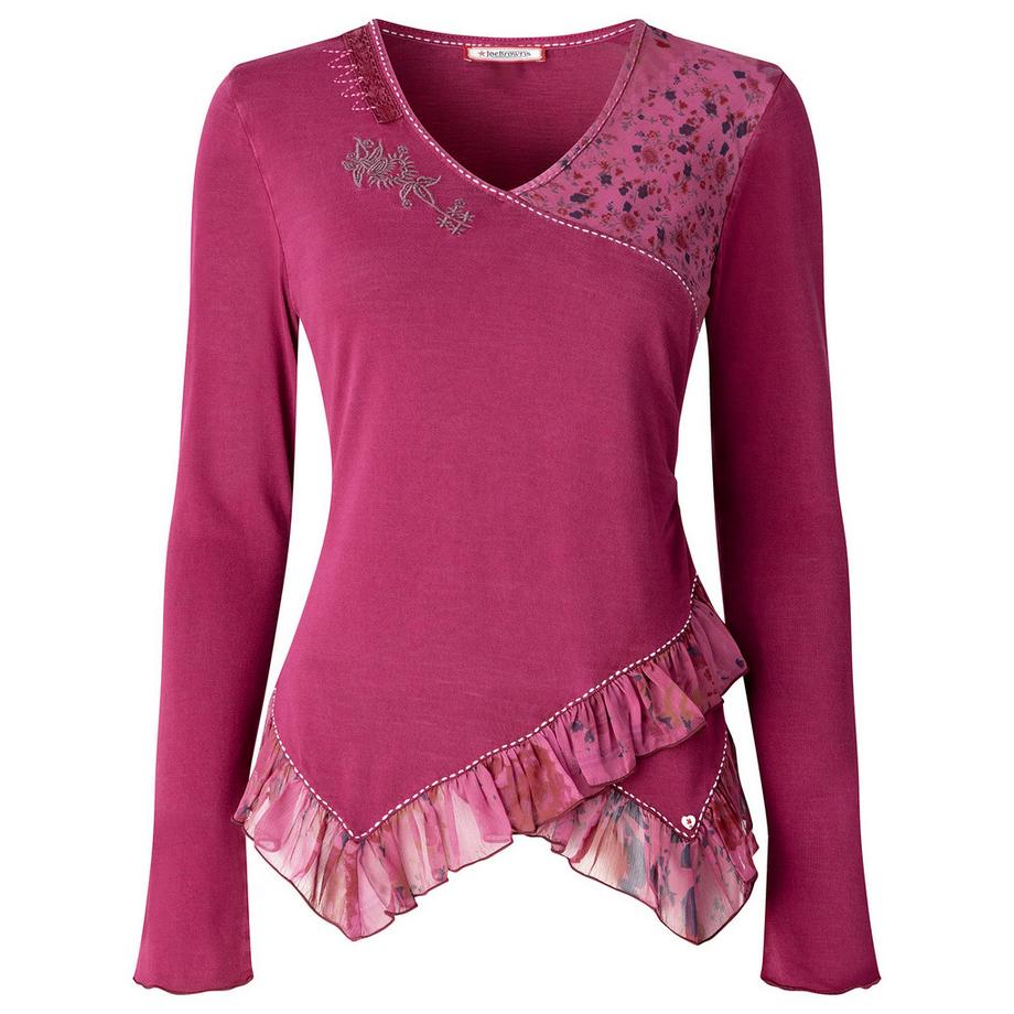 Joe Browns Henley-Shirt mit V-Ausschnitt und geblümtem Besatz  