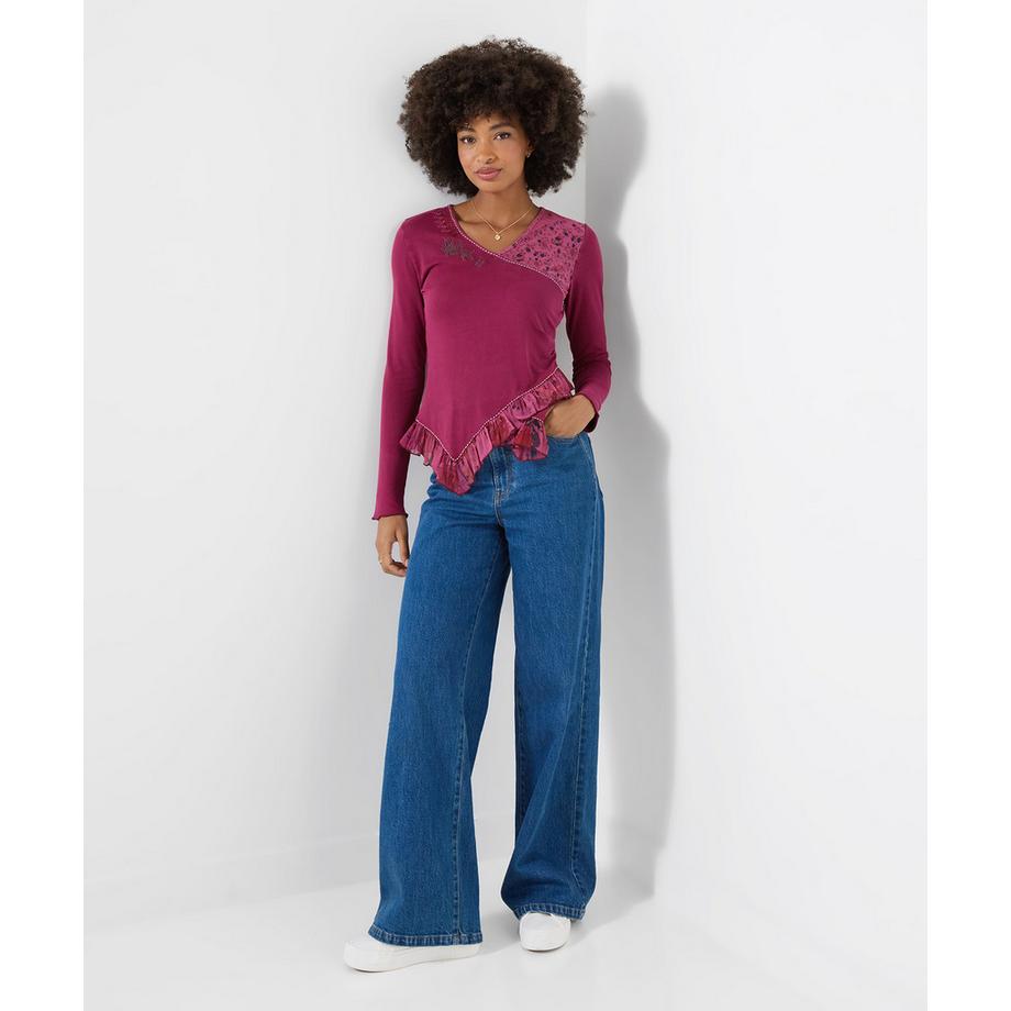 Joe Browns Henley-Shirt mit V-Ausschnitt und geblümtem Besatz  
