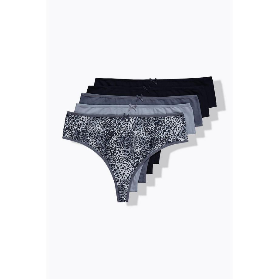 Ulla Popken Perizomi 5 Pezzi Stampa Animalier Tinta Unita  