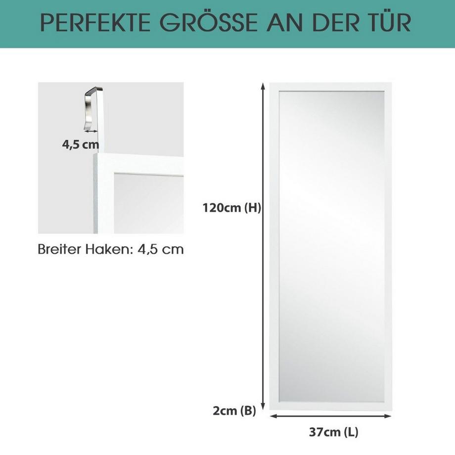 Northix Wandspiegel Ganzkörperspiegel mit höhenverstellbaren Hängehaken 37 x 2 x 120 cm Weiß  