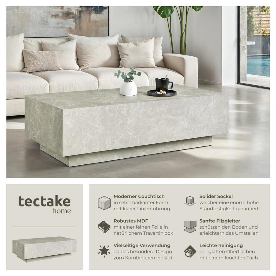 Tectake Couchtisch Lasley minimalistisches Design robustes MDF in Travertinoptik  