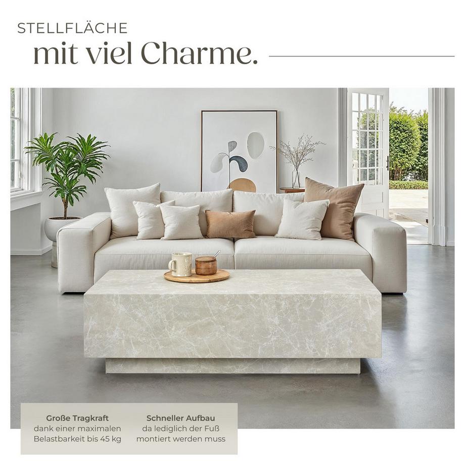 Tectake Couchtisch Lasley minimalistisches Design robustes MDF in Travertinoptik  