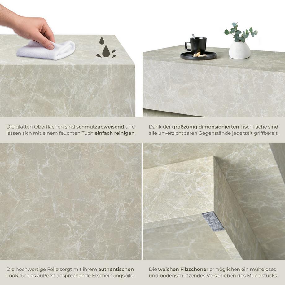 Tectake Couchtisch Lasley minimalistisches Design robustes MDF in Travertinoptik  