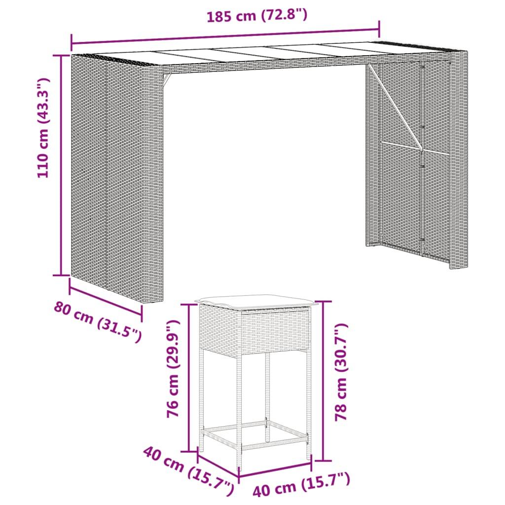 VidaXL Gartenbar set poly-rattan  