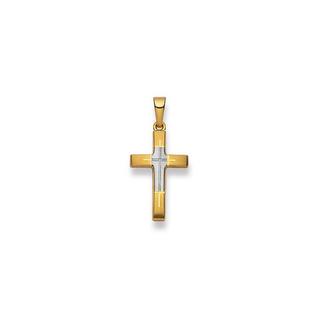 MUAU Schmuck  Anhänger Kreuz Bicolor Gelb-/Weissgold 750, 26x13mm 