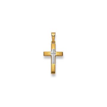 Anhänger Kreuz Bicolor Gelb-/Weissgold 750, 26x13mm