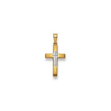 Pendentif croix bicolore or jaune/blanc 750, 26x13mm