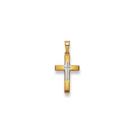 MUAU Schmuck  Anhänger Kreuz Bicolor Gelb-/Weissgold 750, 26x13mm 