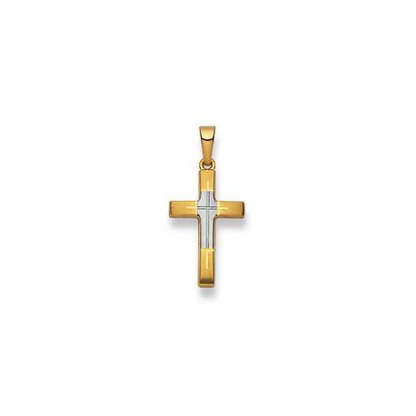 MUAU Schmuck  Anhänger Kreuz Bicolor Gelb-/Weissgold 750, 26x13mm 