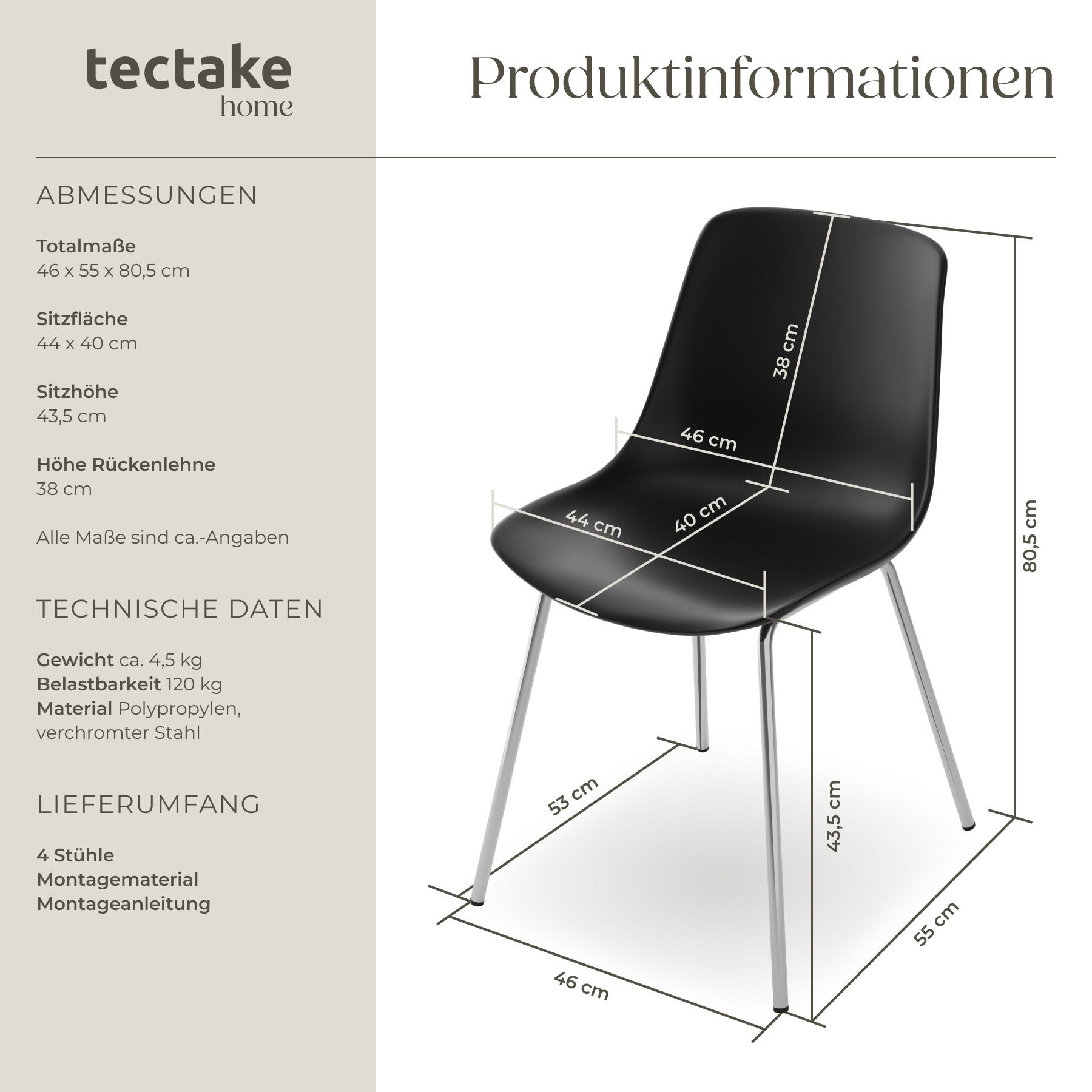 Tectake Kunststoffstühle Mave, ergonomisch, 120 kg  