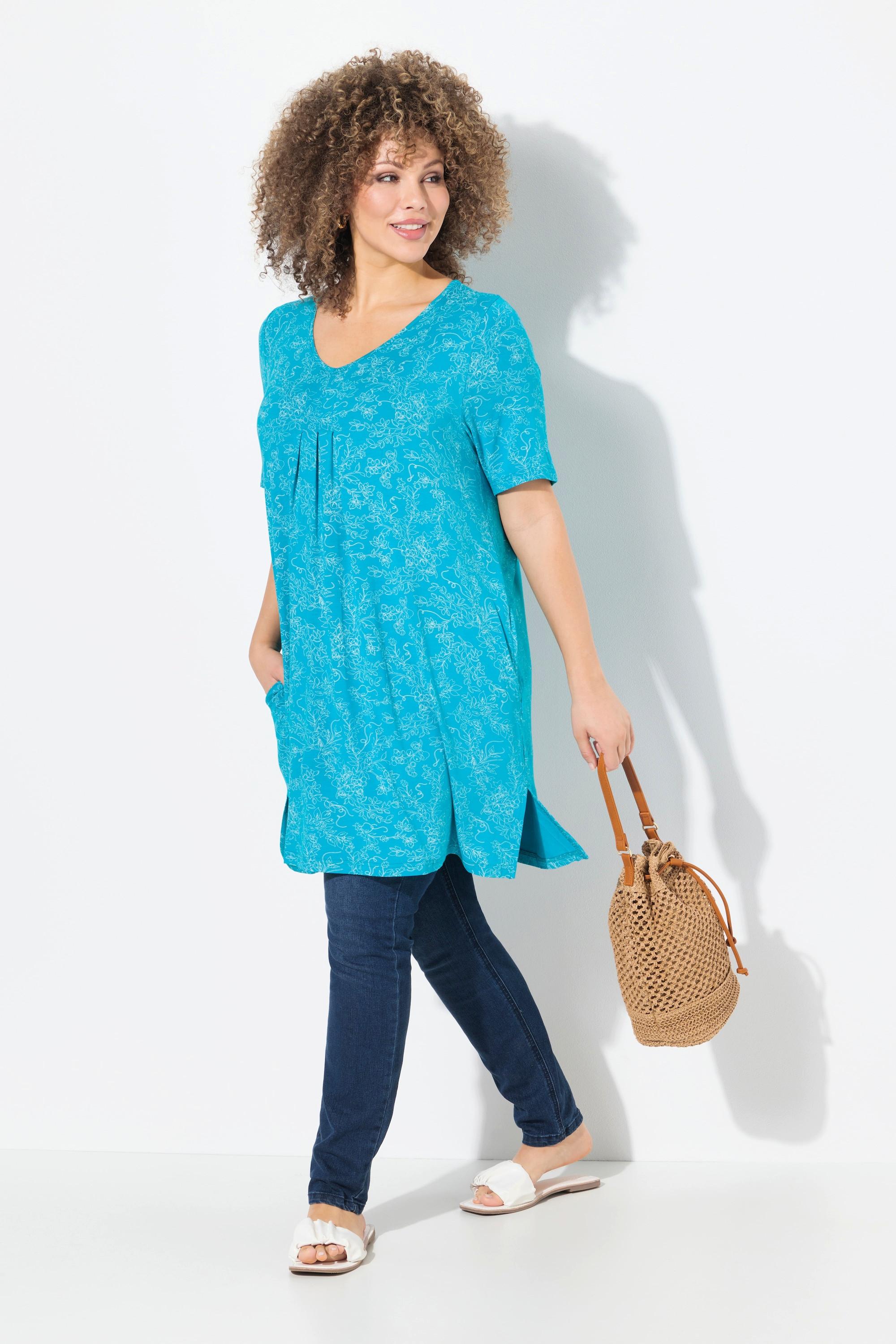 Ulla Popken Maglia lunga stampa floreale Scollo a V Mezze maniche  