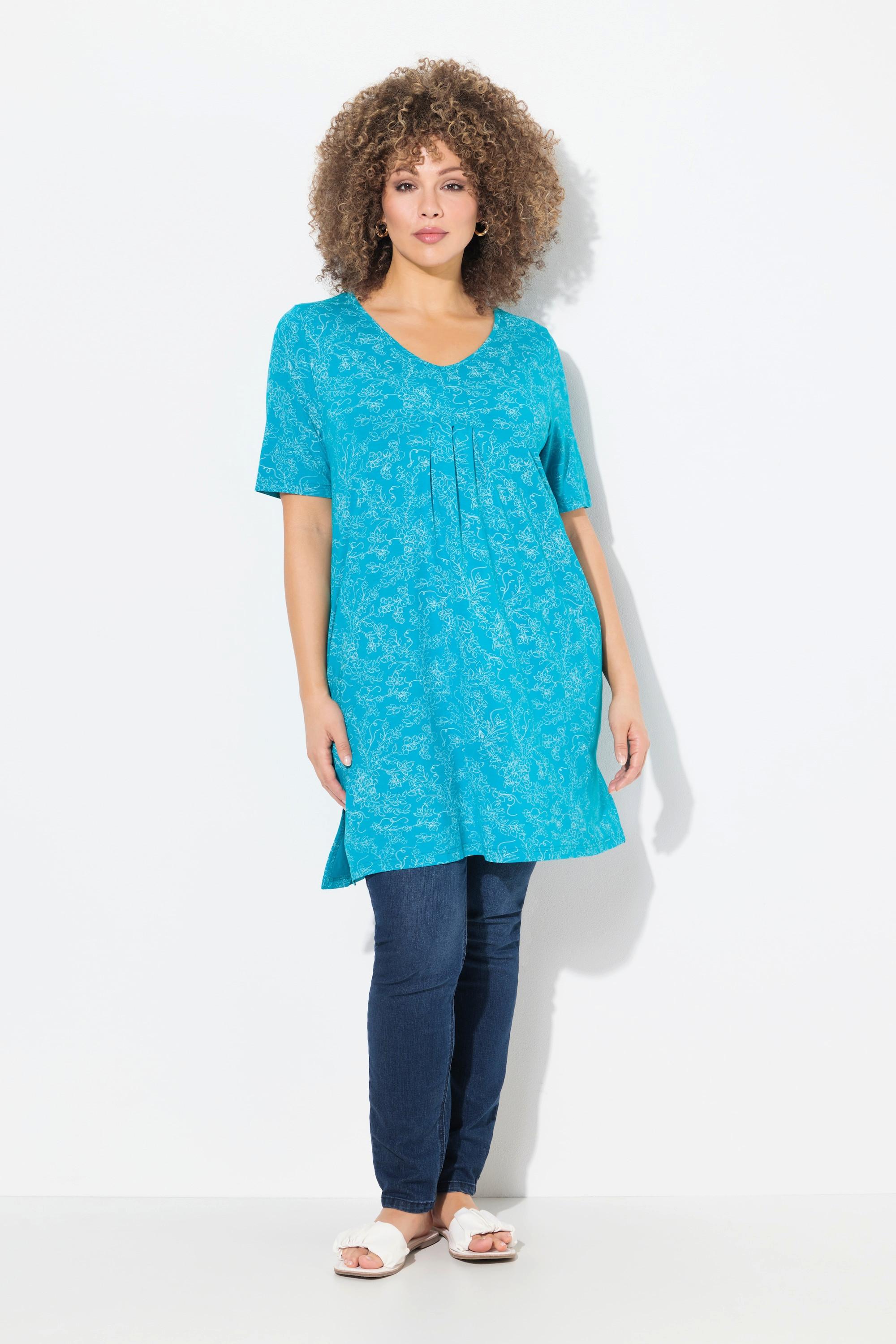 Ulla Popken Maglia lunga stampa floreale Scollo a V Mezze maniche  