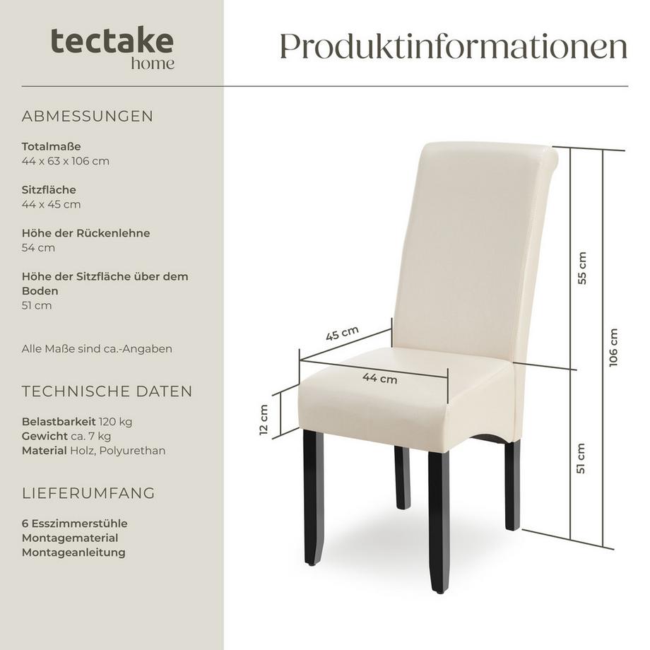 Tectake Chaise de salle à manger  avec revêtement en cuir synthétique  
