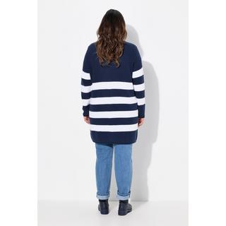Ulla Popken Gestreifte Boxy Strickjacke V-Ausschnitt Rollkanten  