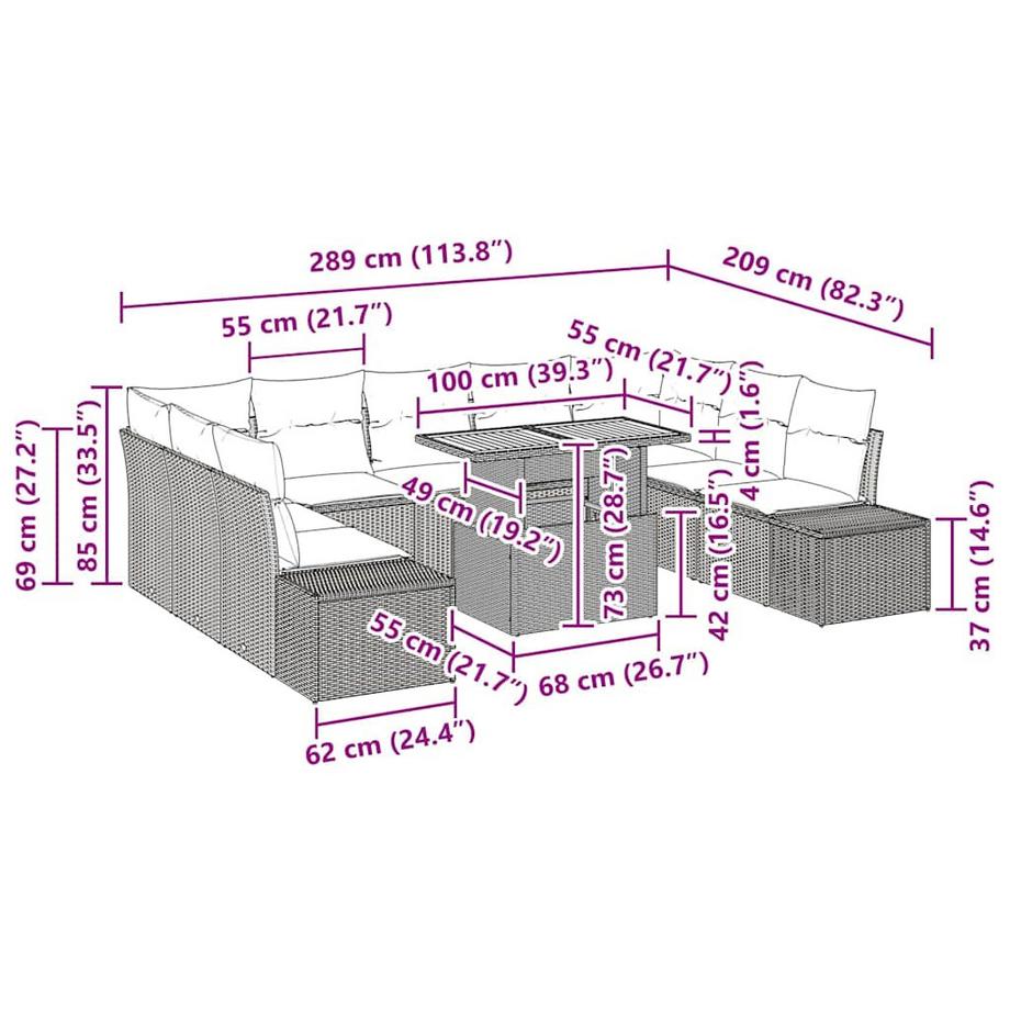 VidaXL Ensemble de jardin poly rattan  