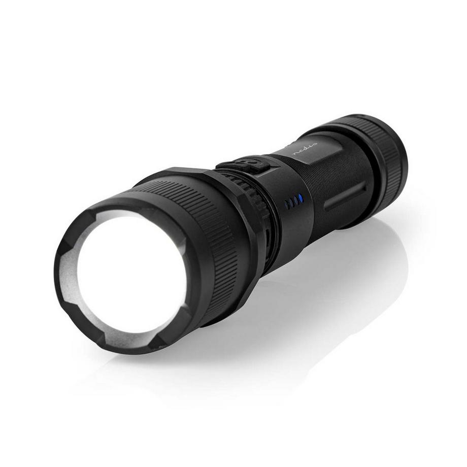 Nedis  LED Taschenlampe | Batterie betrieben | 3,7 V DC | 10 W | Gebaut -in lithium ion | Batterien enthalten | Wiederaufladbar | Angegebener leuchtender Fluss: 1000 LM | Beleuchtungsbereich: 110 m | Strahlungswinkel: 9,5 ° 