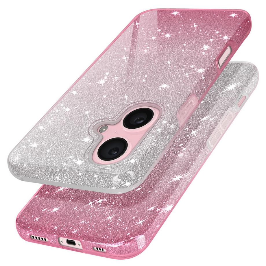 Avizar  Glitter Hülle iPhone 16 Silber / Rosa 