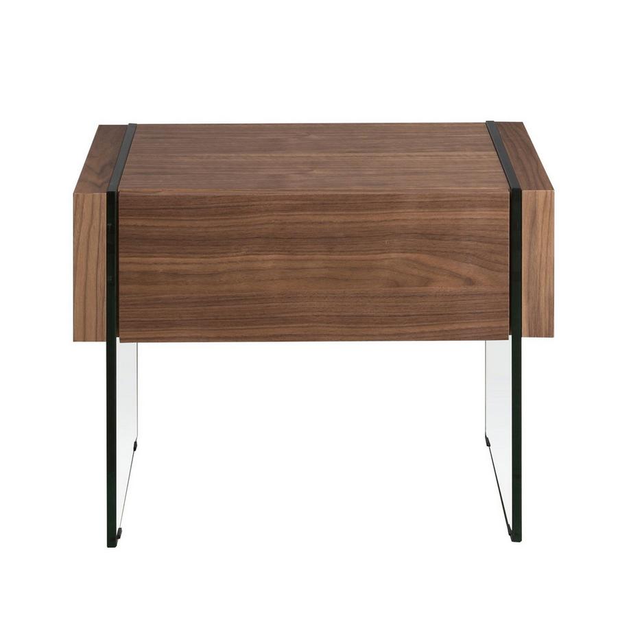 ANGEL CERDA Meuble de chevet en noyer et verre trempé  