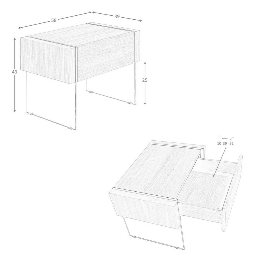 ANGEL CERDA Meuble de chevet en noyer et verre trempé  