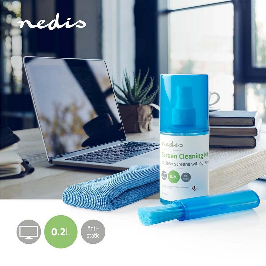 Nedis  Bildschirmreiniger | Sprühen | 200 ml | Notebook / Smartphone / Tablet / TV-Bildschirm | Wischer inklusive 