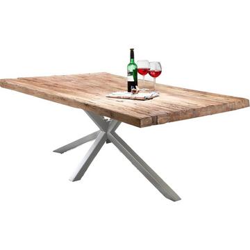 Table 180x100 cm - teck recyclé naturel - métal argenté antique