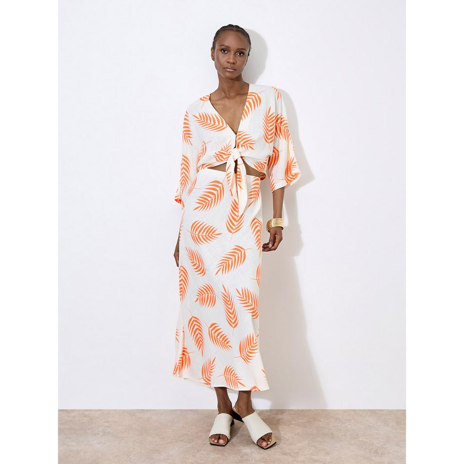 APRICOT Tropical Leaf Bias Maxi Skirt  