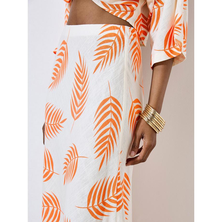 APRICOT Tropical Leaf Bias Maxi Skirt  