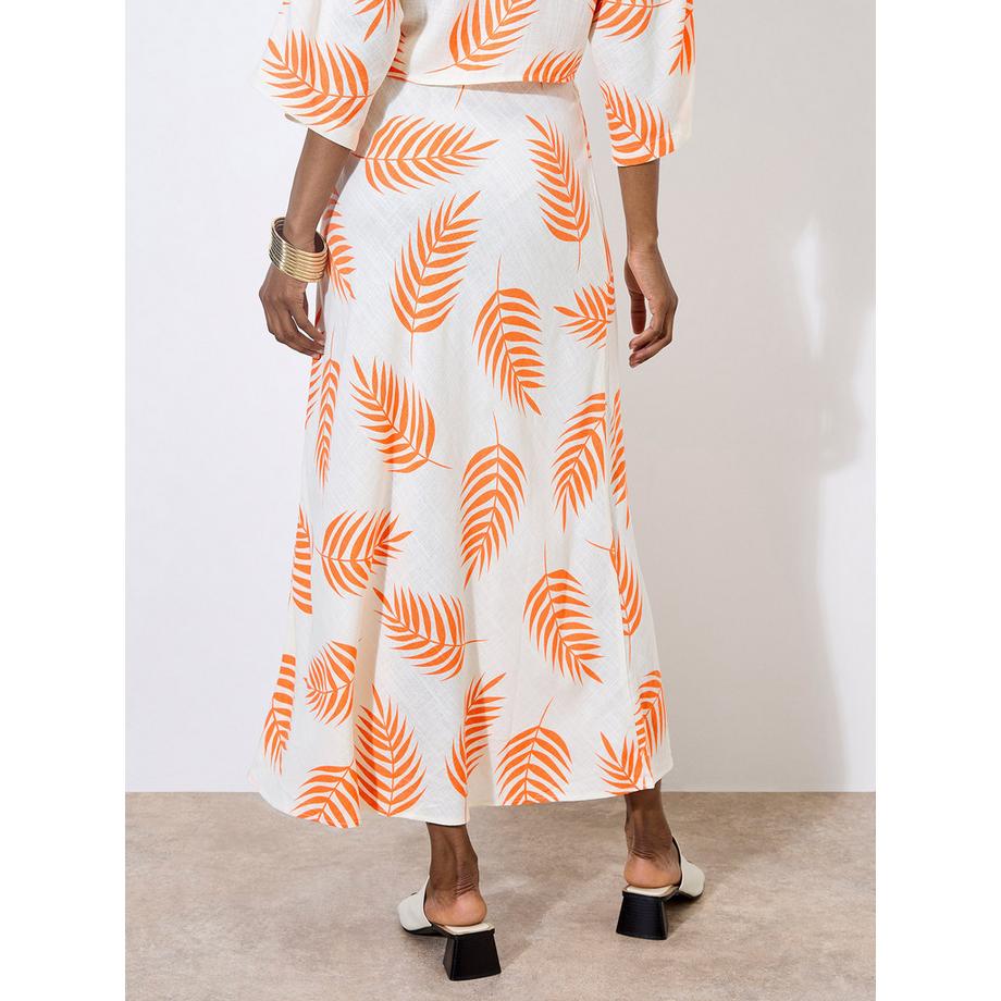 APRICOT Tropical Leaf Bias Maxi Skirt  
