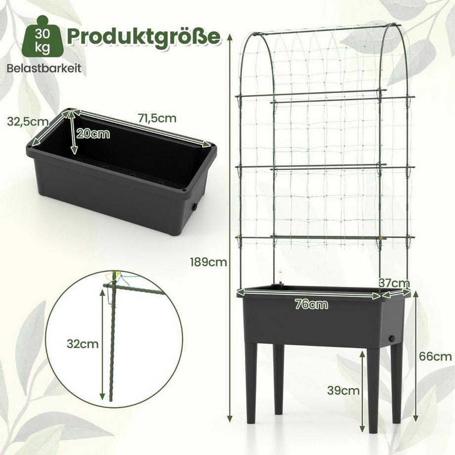 Northix Selbstbewässerndes Hochbeet mit Spalier & Wasserstandsanzeige & Entwässerungslöchern  