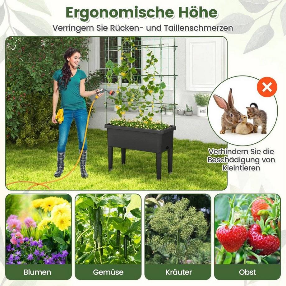 Northix Selbstbewässerndes Hochbeet mit Spalier & Wasserstandsanzeige & Entwässerungslöchern  