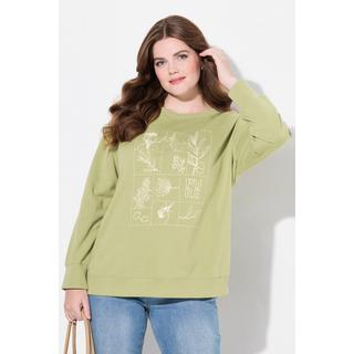 Ulla Popken  Sweatshirt, Motif Floral, Encolure Ronde, Manches Longues, Coton Bio 