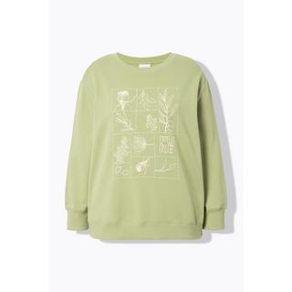 Ulla Popken  Sweatshirt, Motif Floral, Encolure Ronde, Manches Longues, Coton Bio 