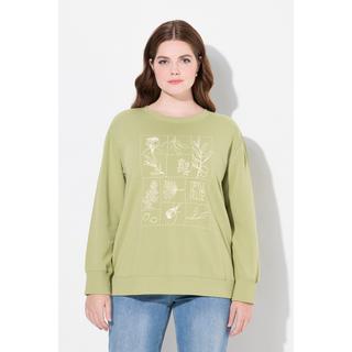 Ulla Popken  Sweatshirt, Motif Floral, Encolure Ronde, Manches Longues, Coton Bio 