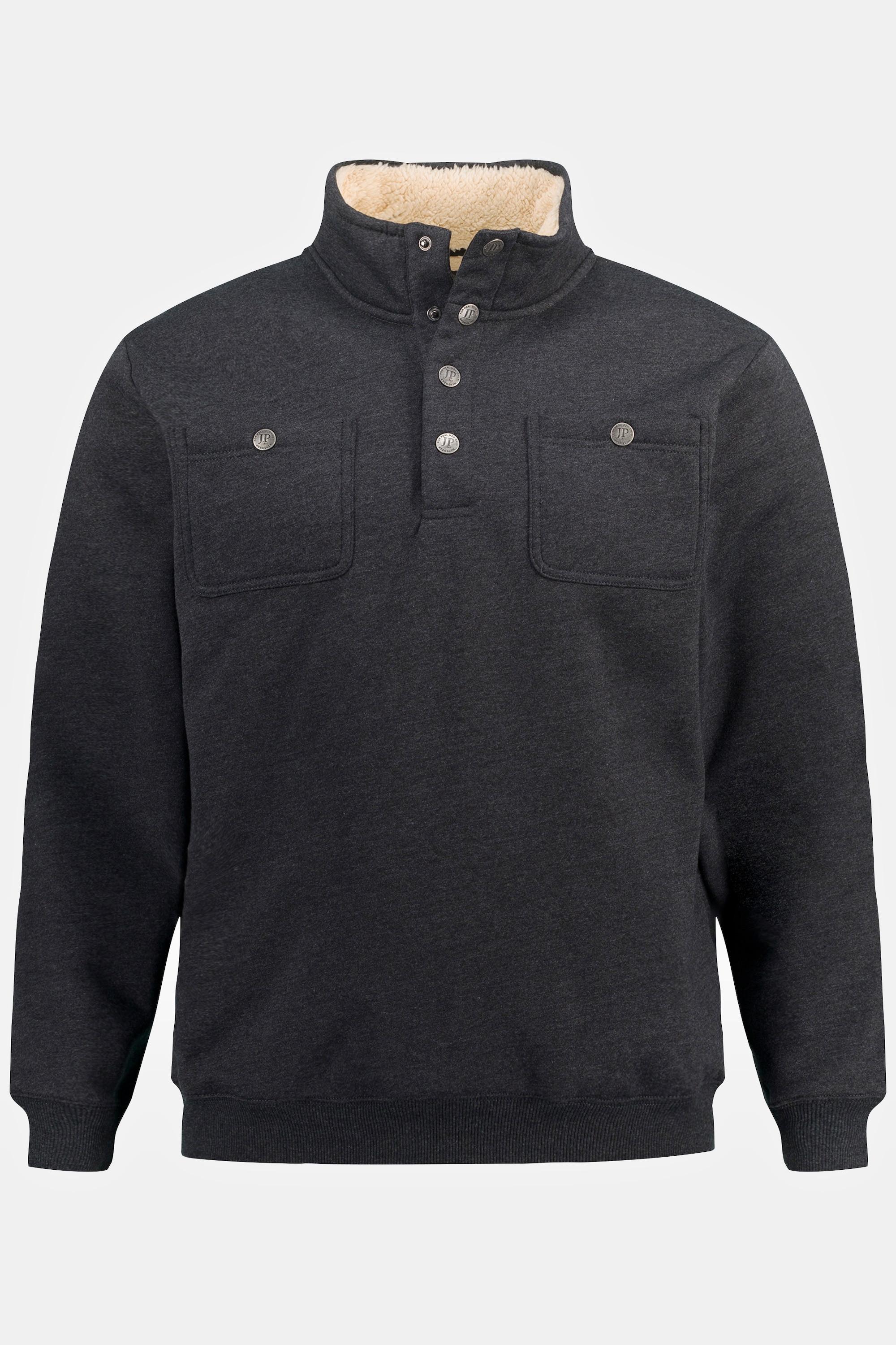 JP1880 Pull à Manches Longues Doublure Teddy Col Montant Boutons Pression  