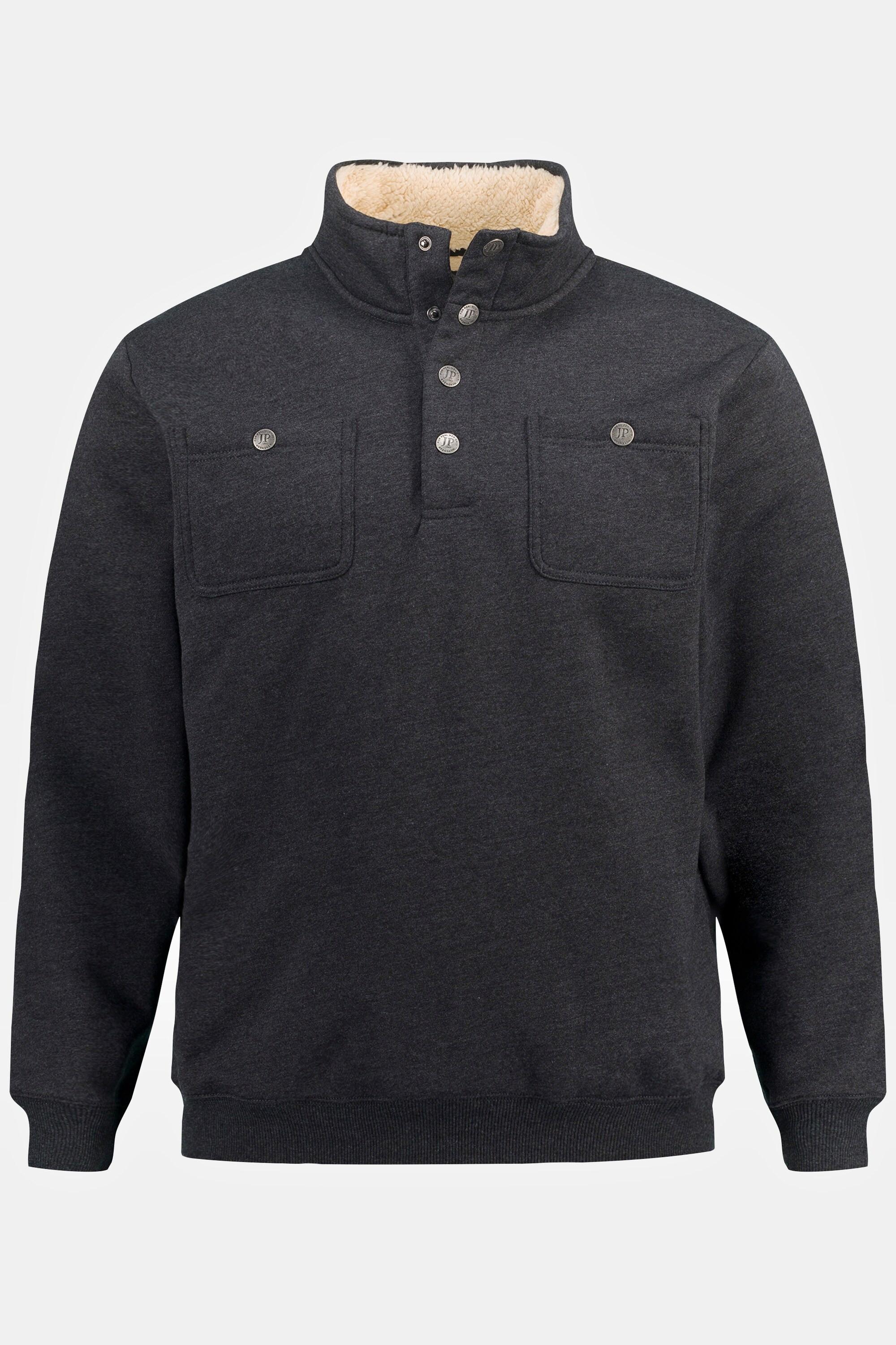 JP1880 Pull à Manches Longues Doublure Teddy Col Montant Boutons Pression  