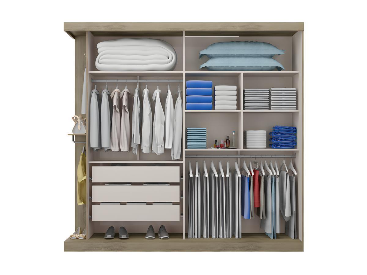 Vente-unique Armoire ADALRIK II 2 portes coulissantes Avec miroir L1Chêne Ivoire  