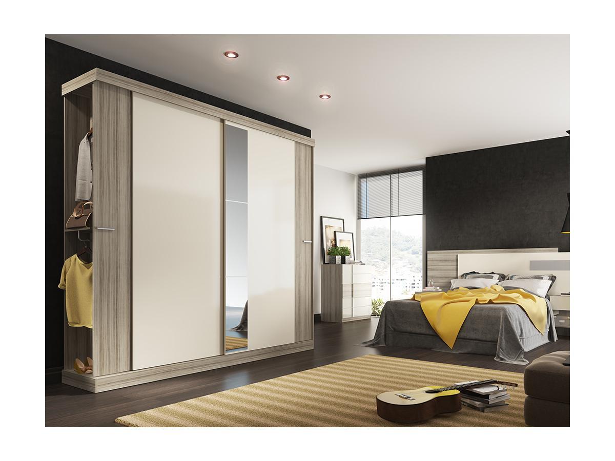 Vente-unique Armoire ADALRIK II 2 portes coulissantes Avec miroir L1Chêne Ivoire  