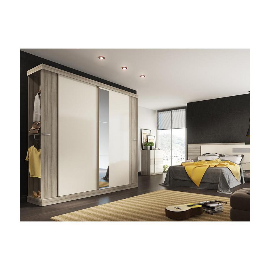 Vente-unique Armadio 2 ante scorrevoli con specchio 1 Quercia e Avorio ADALRIK  