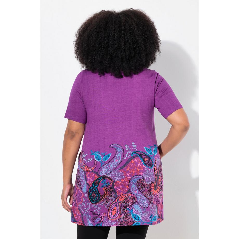 Ulla Popken T-shirt long A-line décolleté carré manches courtes  