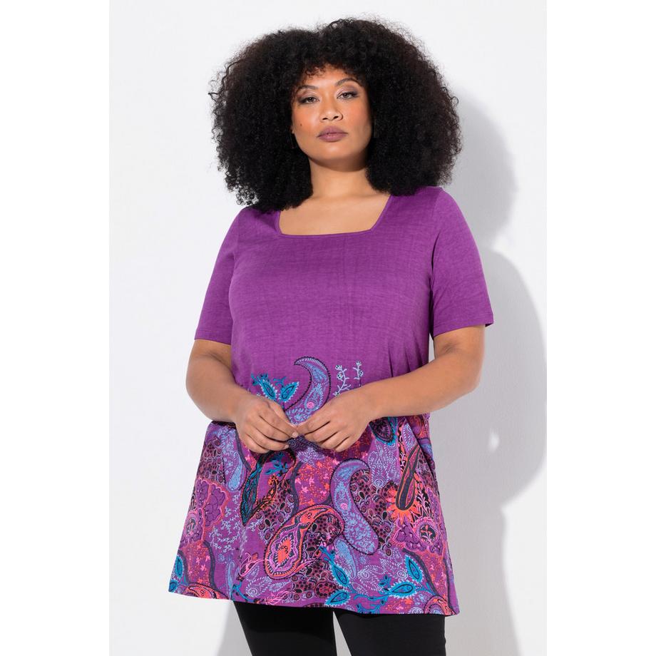 Ulla Popken T-shirt long A-line décolleté carré manches courtes  